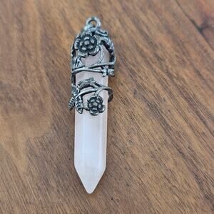 Silver Tone Wrapped Rose Quartz Obelisk Pendant Fae Fairy Renaissance Cosplay